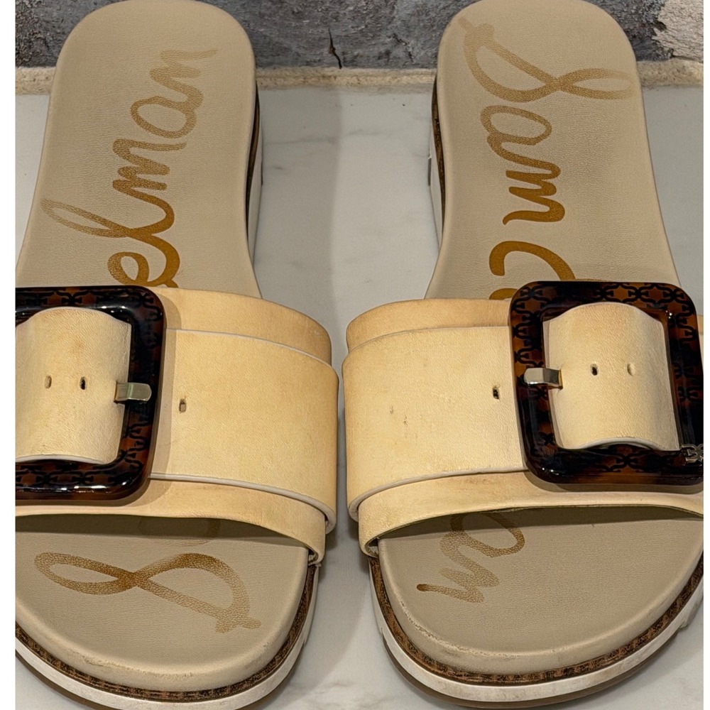 Sam Edelman Womens Adaley Leather Buckle Platform Slide Sandals Cream Beige 10 - Picture 3 of 10